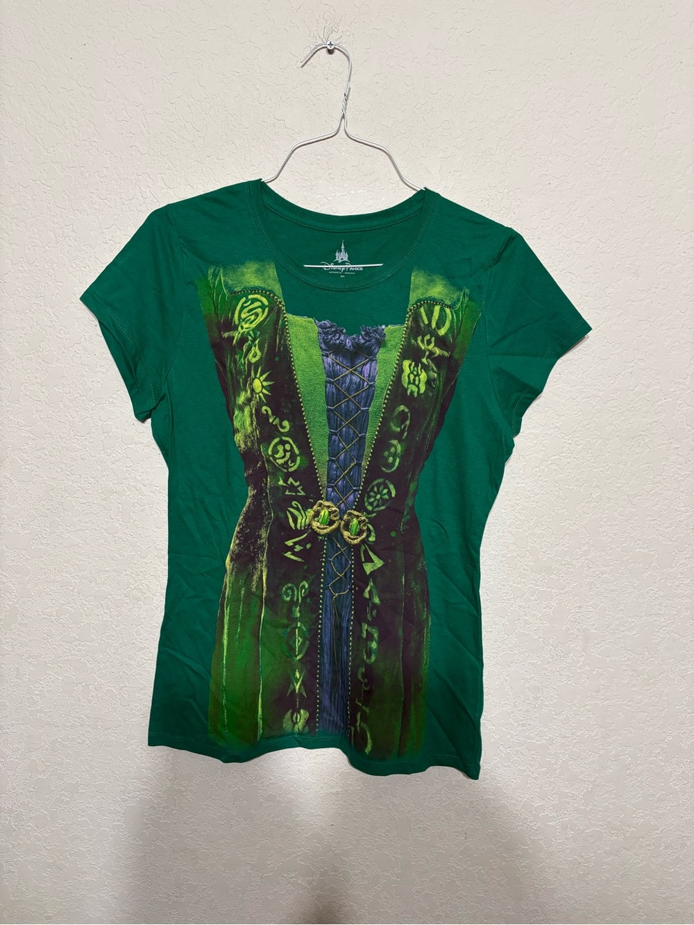 Disney Women's Green Short-Sleeve Graphic Tee with Corset Print